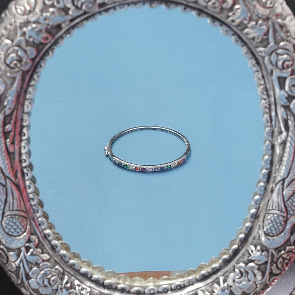 Silver Bracelet Adorned With Multicoloured Stones