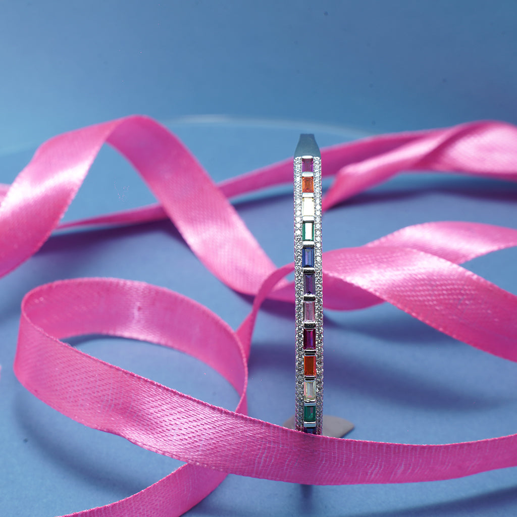 Silver Bracelet Adorned With Multicoloured Stones