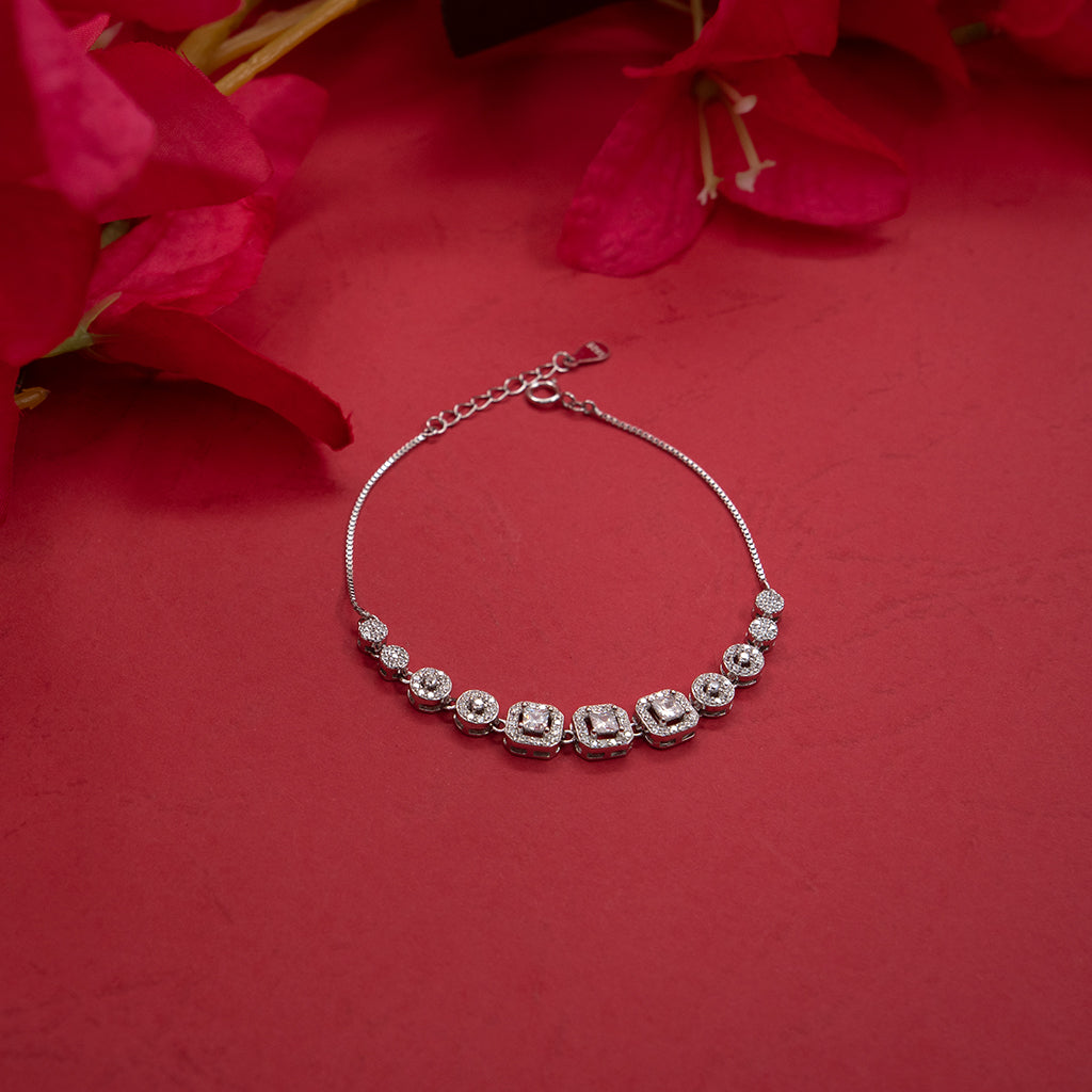 Diamond Halo Silver Bracelet