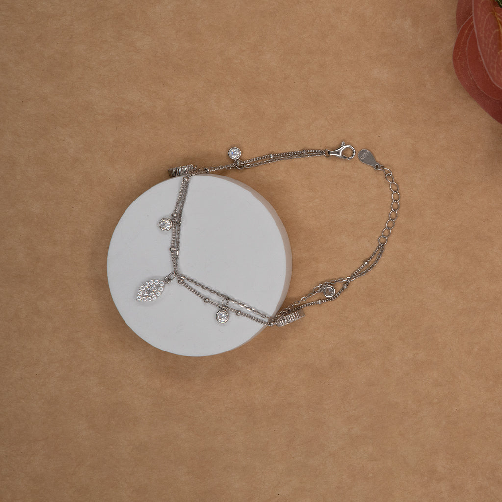 Leaf Shaped Diamonds Studded in Silver Bracelet
