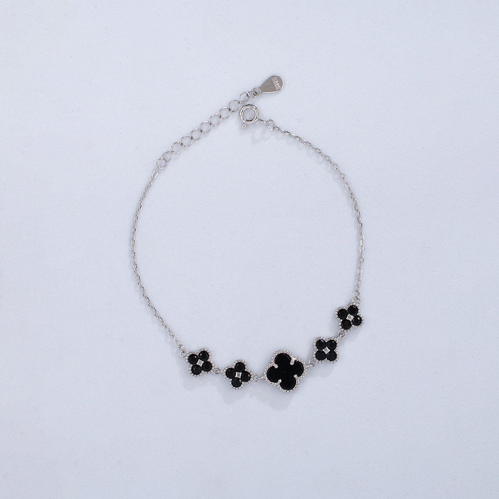Black Clover Shaped Silver Bracelet