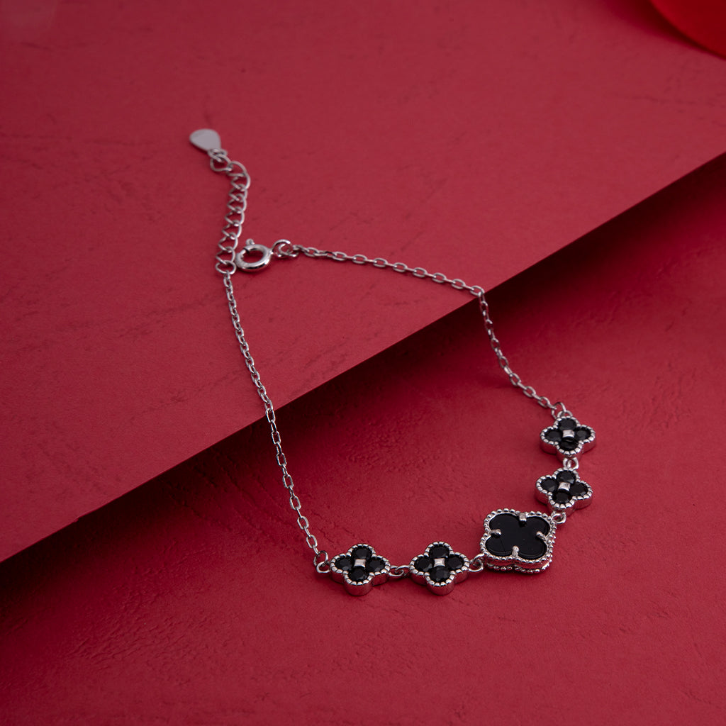 Black Clover Shaped Silver Bracelet