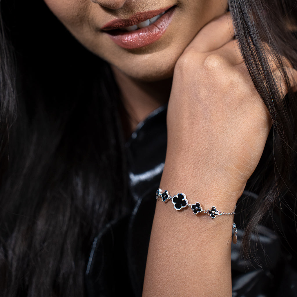 Black Clover Shaped Silver Bracelet