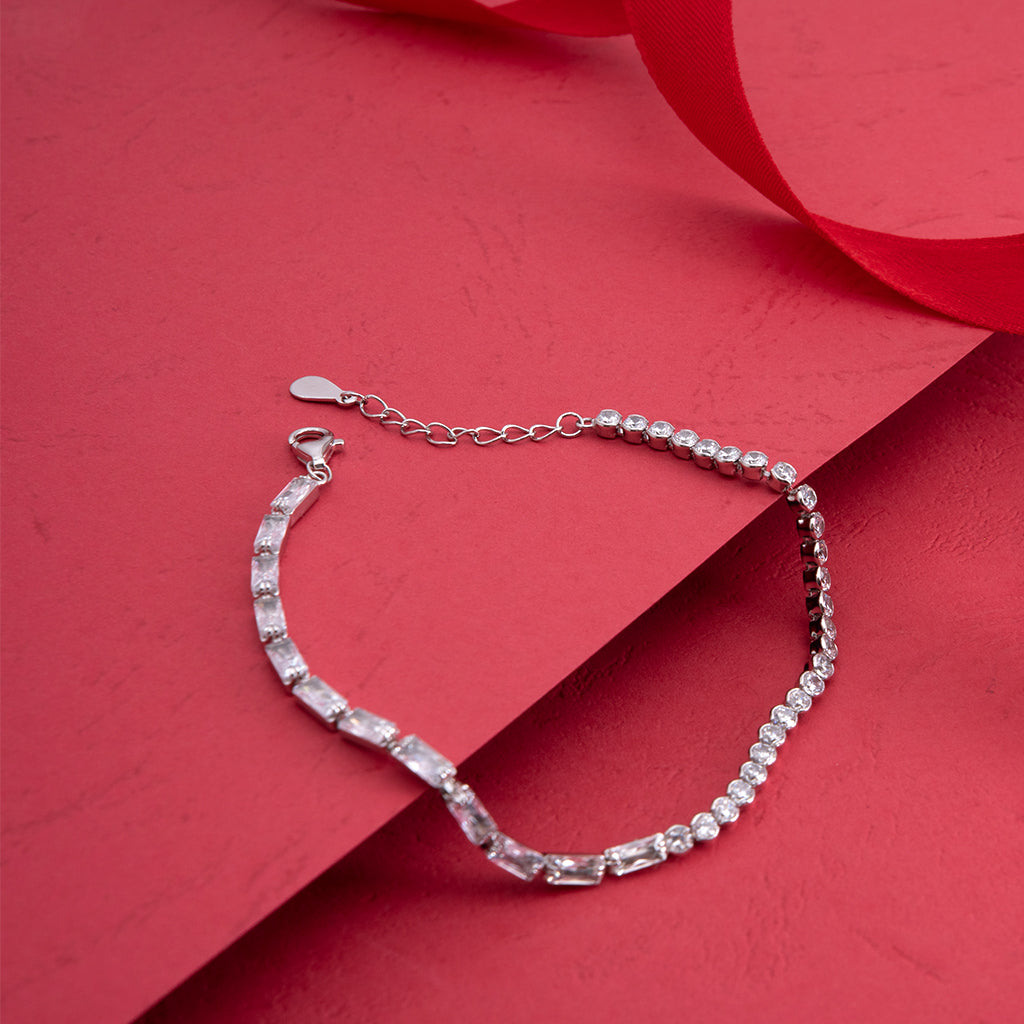 Silver Bracelet With Stunning Baguette & Round Cut Diamonds