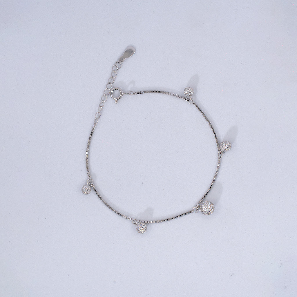 Elegant Silver Bracelet featuring Small Diamond Studded Balls