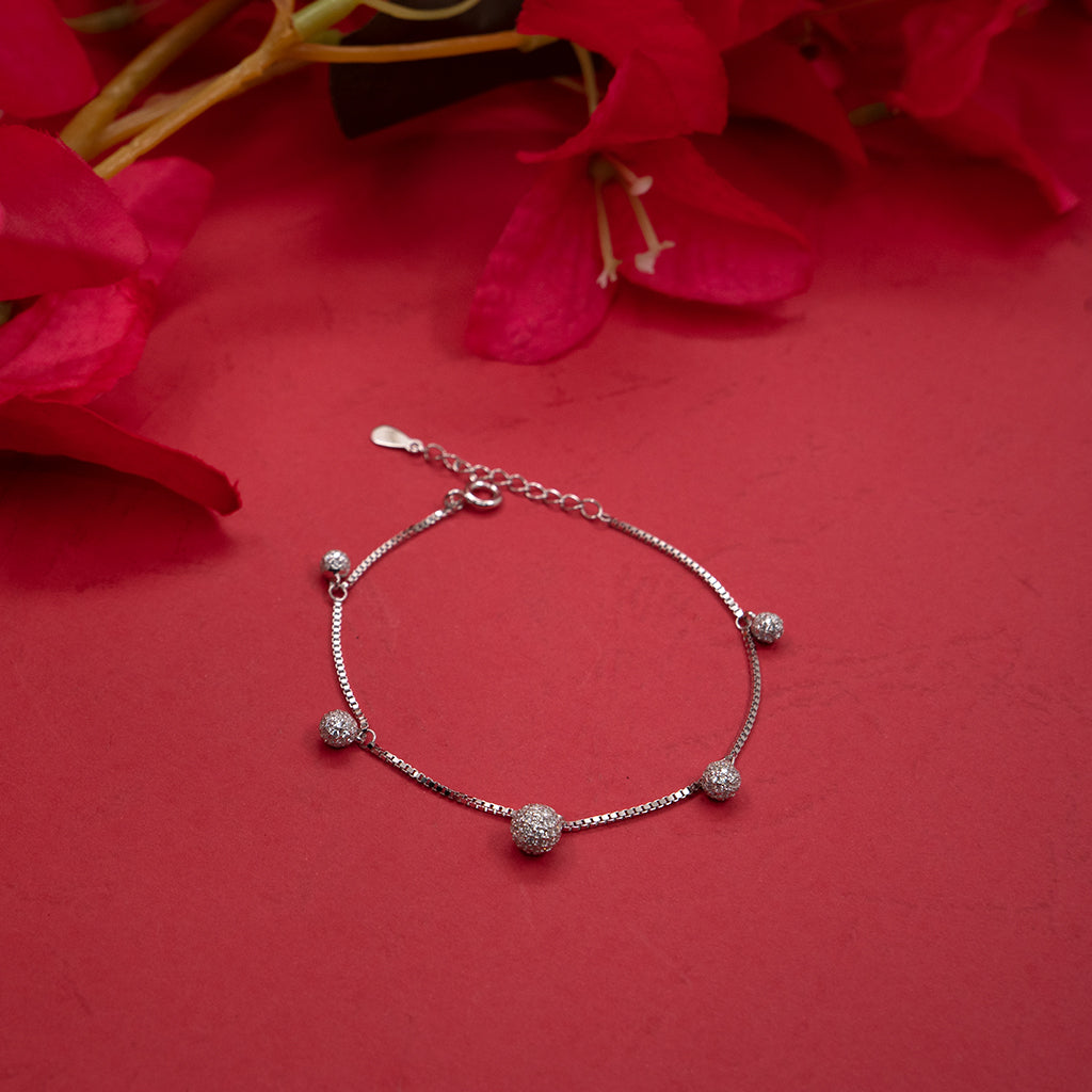 Elegant Silver Bracelet featuring Small Diamond Studded Balls