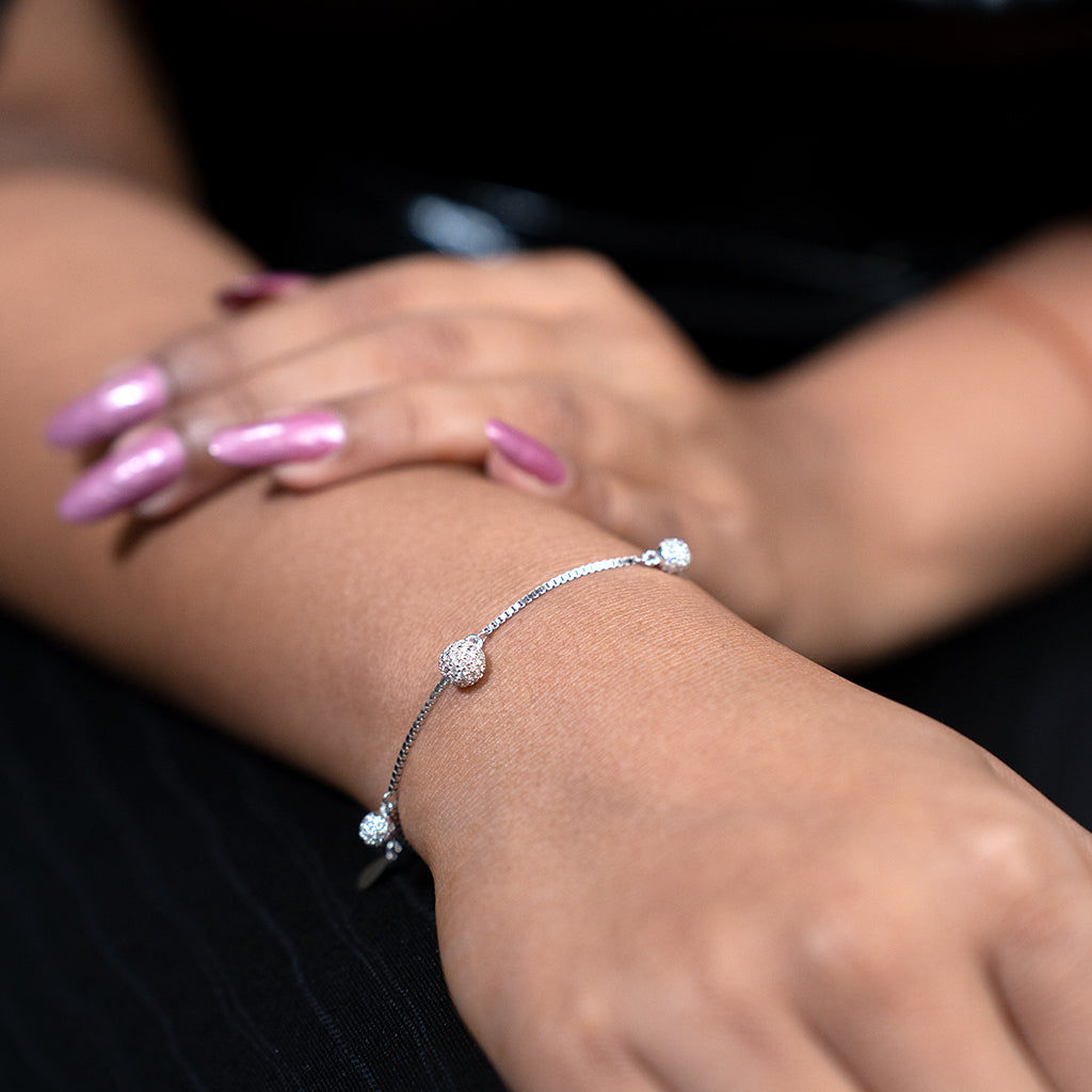 Elegant Silver Bracelet featuring Small Diamond Studded Balls