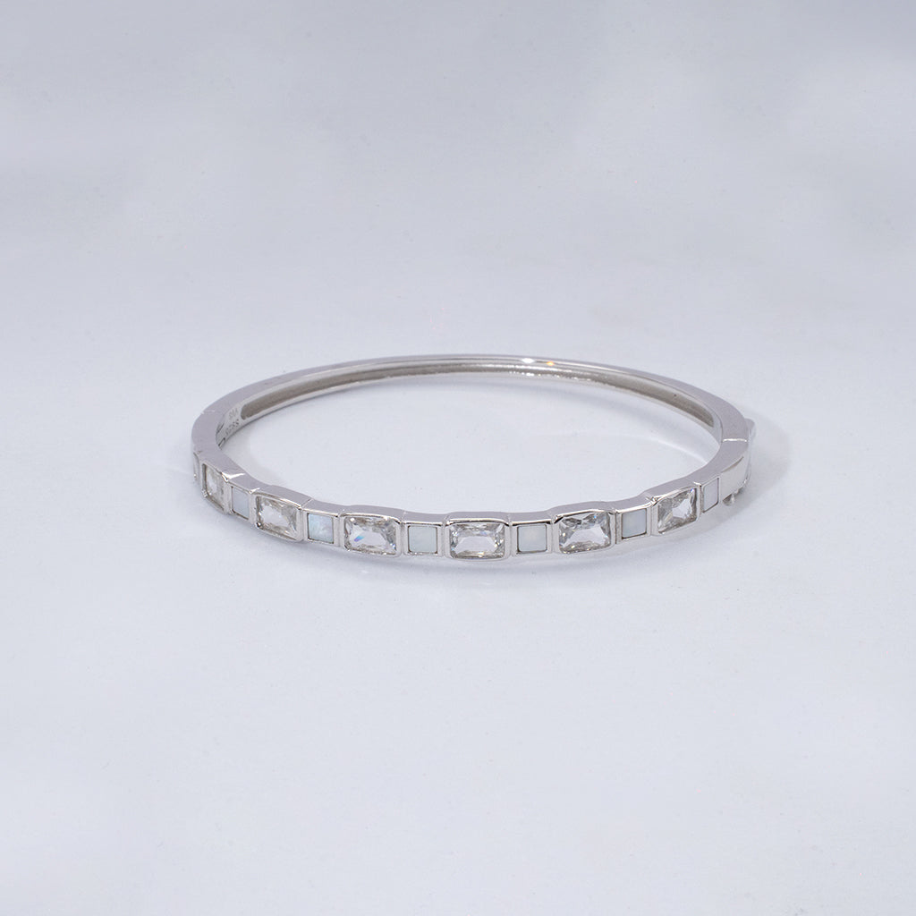 Silver Bracelet with Shimmering Diamonds & Mother of Pearl