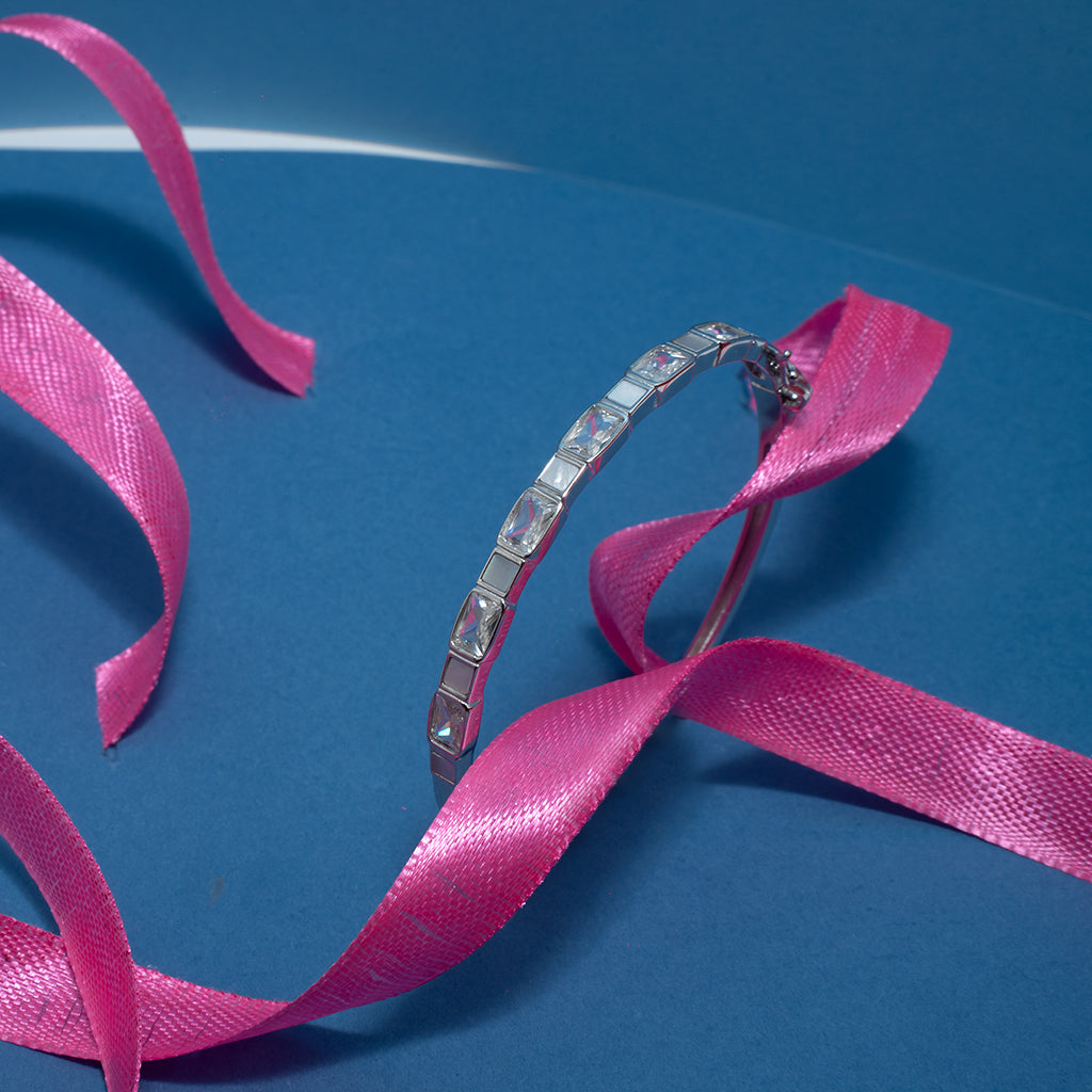 Silver Bracelet with Shimmering Diamonds & Mother of Pearl
