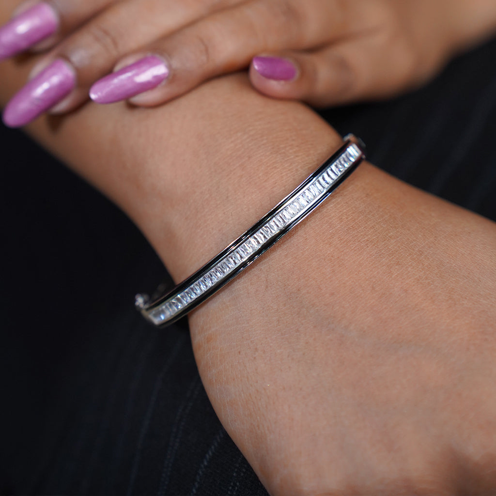 Baguette Cut Diamonds Silver Bracelet