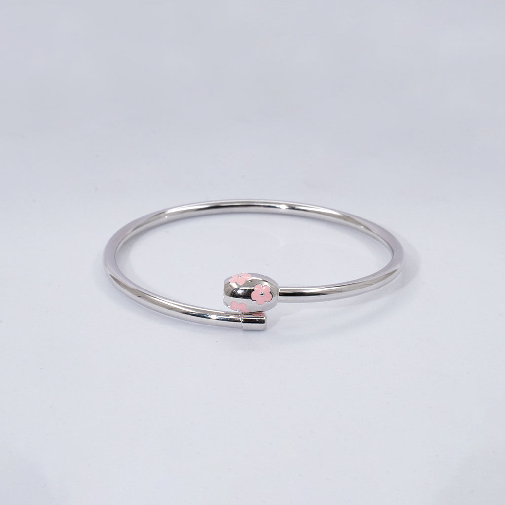 Silver Floral Designed Bracelet with Pink Stones