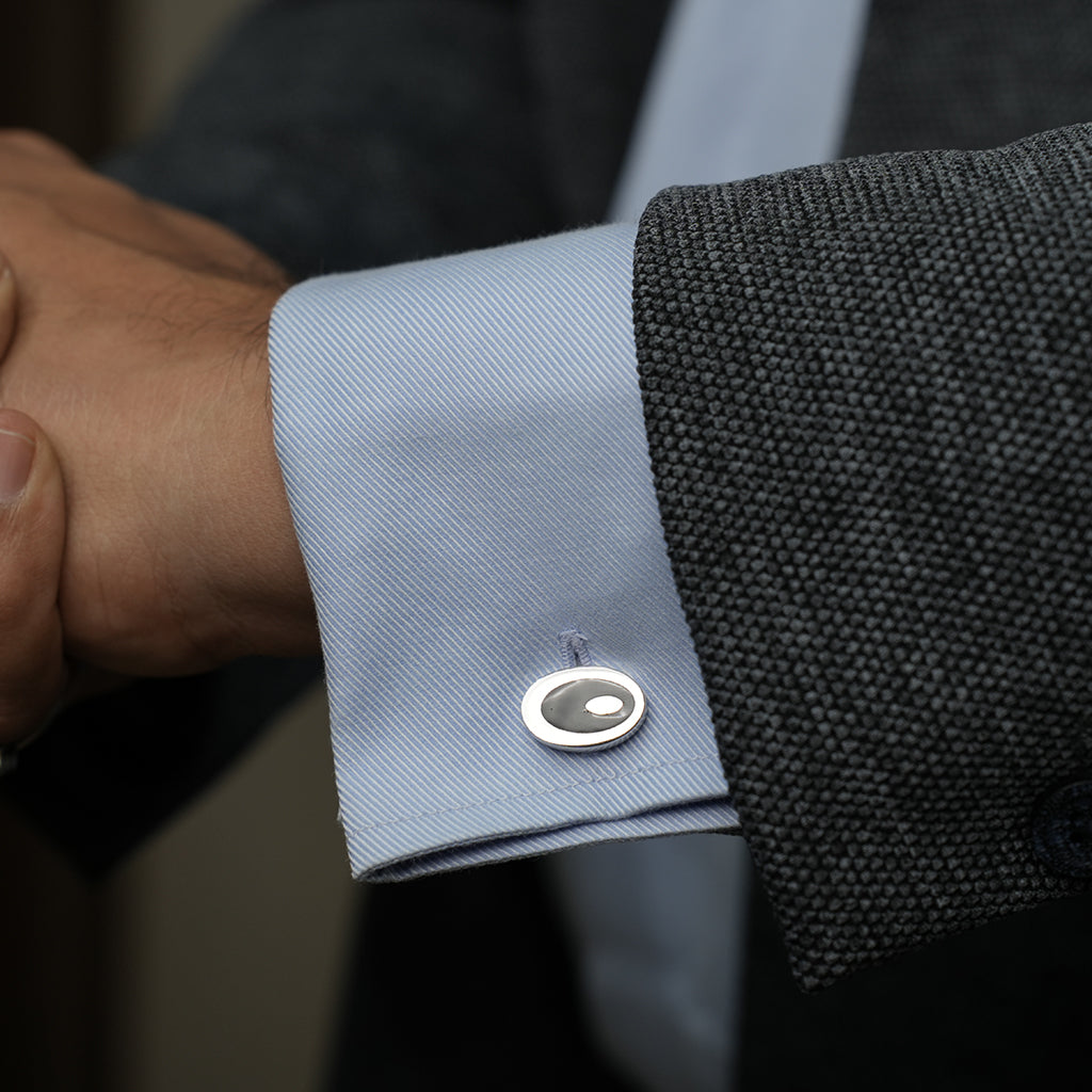 Sleek Oval Silver Cufflinks