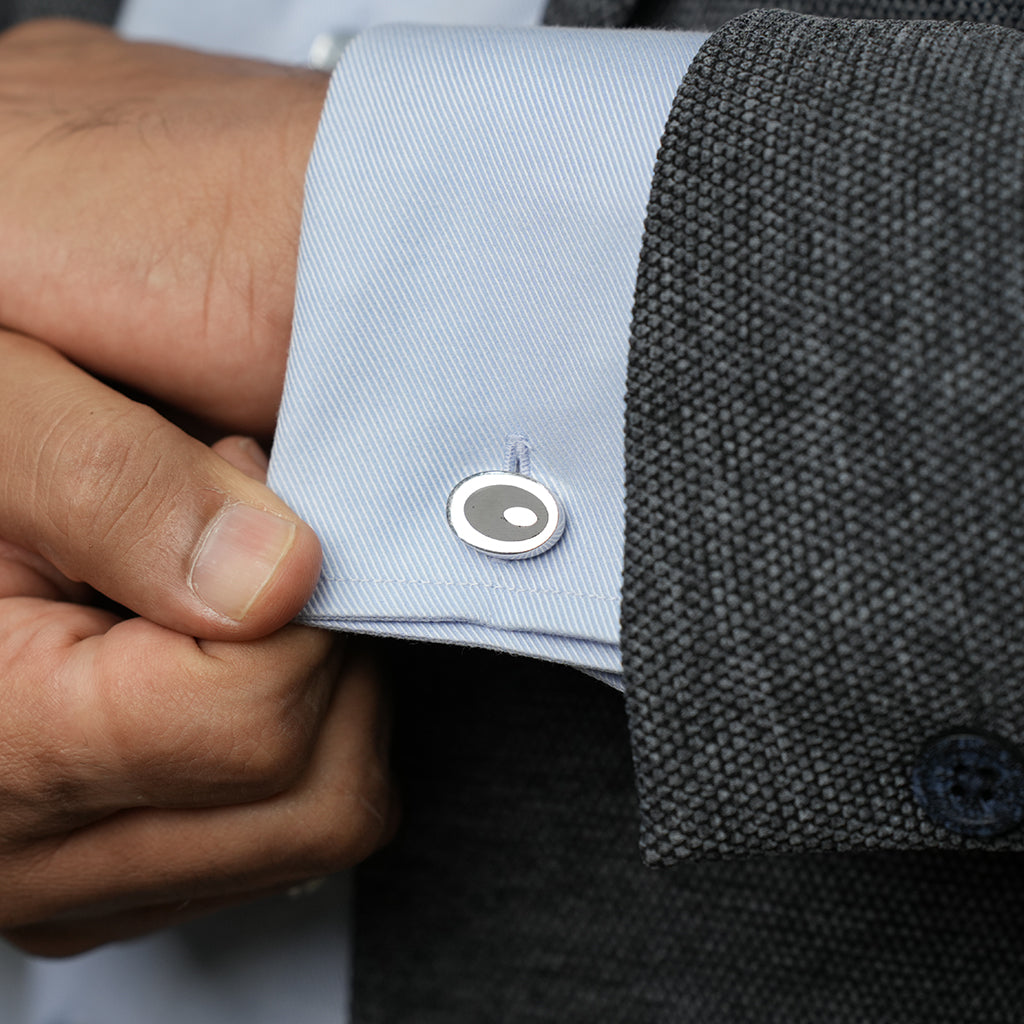 Sleek Oval Silver Cufflinks
