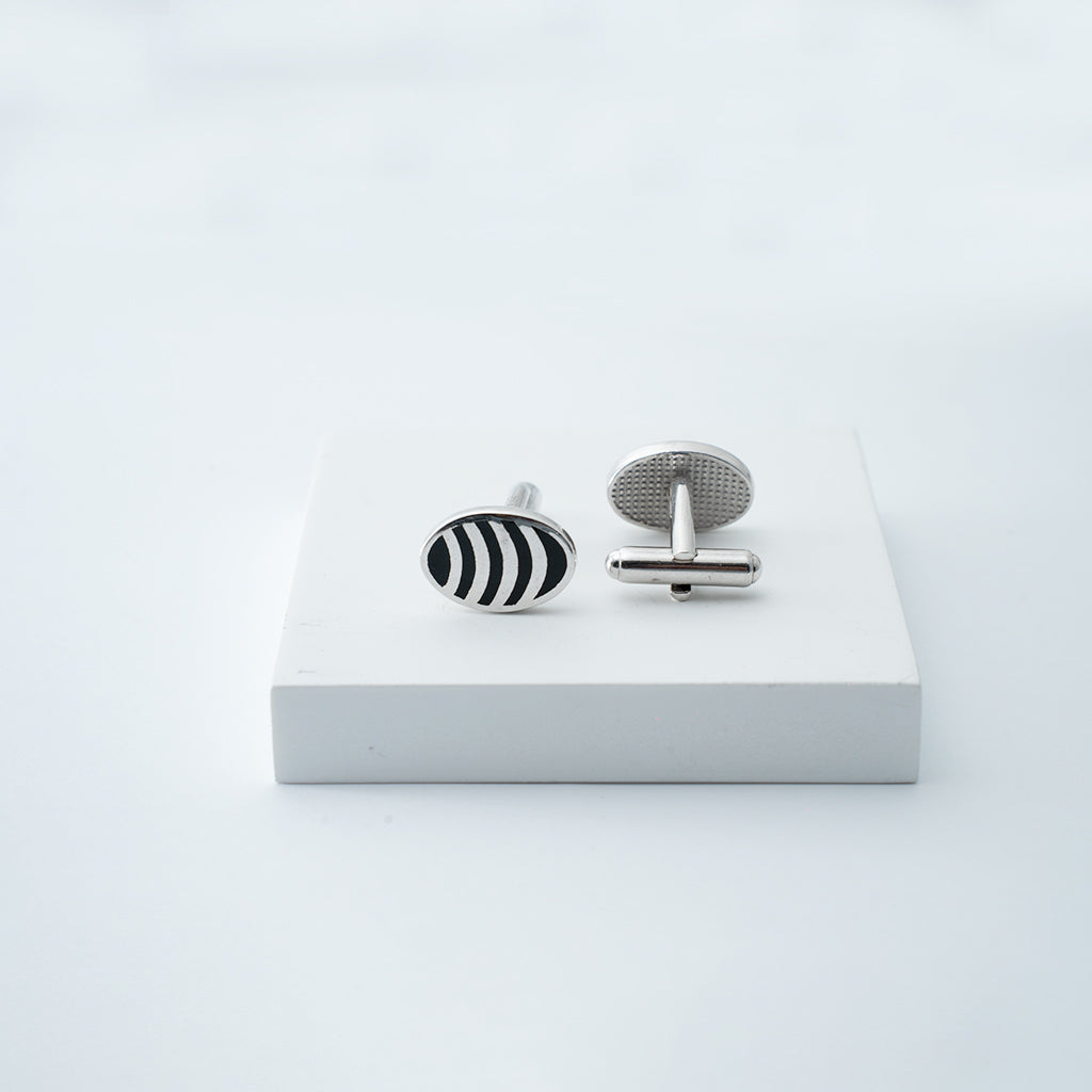 Black Enamel Silver Cufflinks
