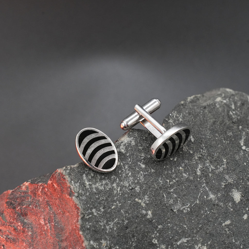Black Enamel Silver Cufflinks