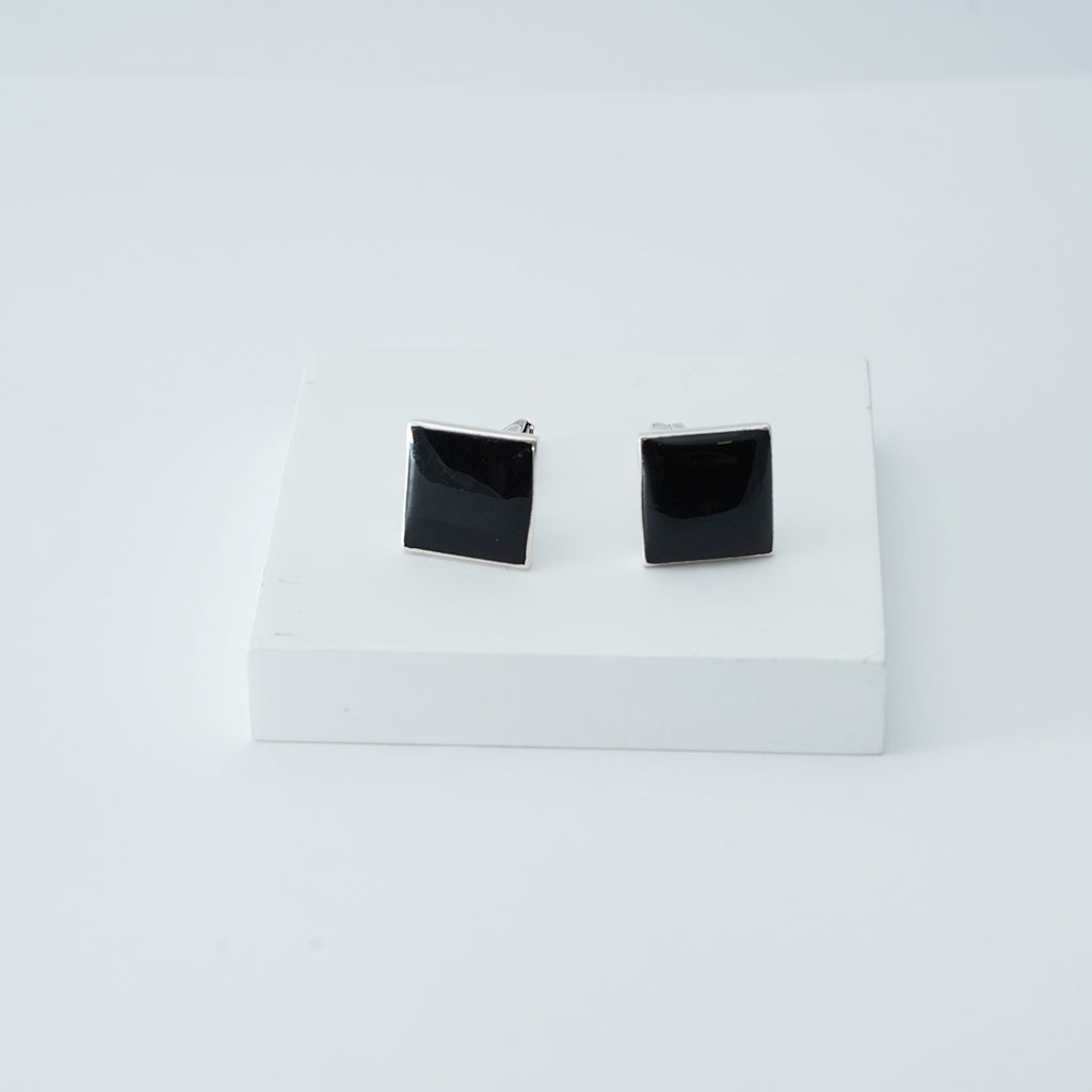 Enamel Square Silver Cufflinks