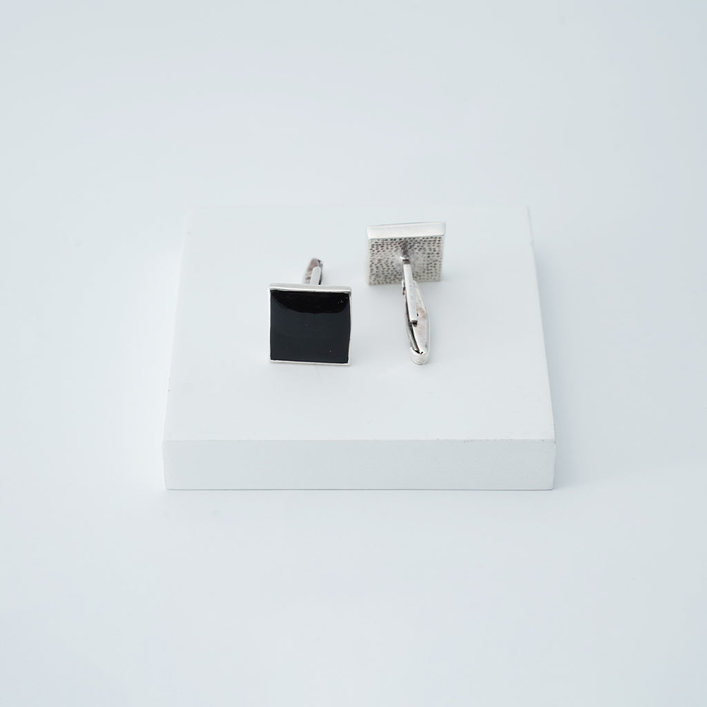 Enamel Square Silver Cufflinks