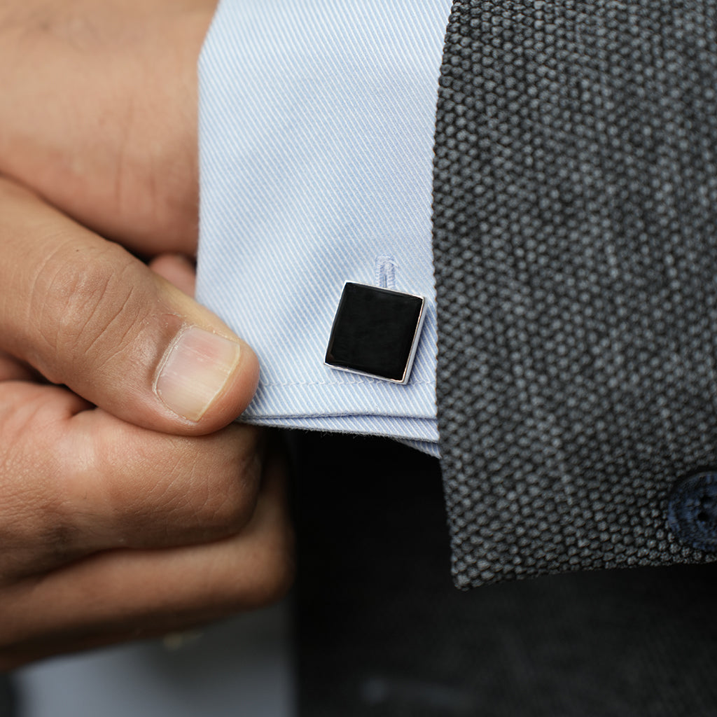 Enamel Square Silver Cufflinks