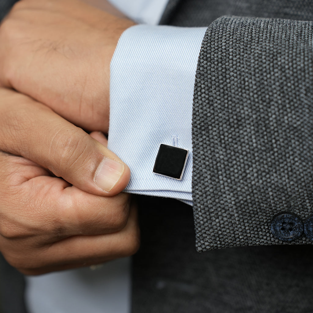 Enamel Square Silver Cufflinks