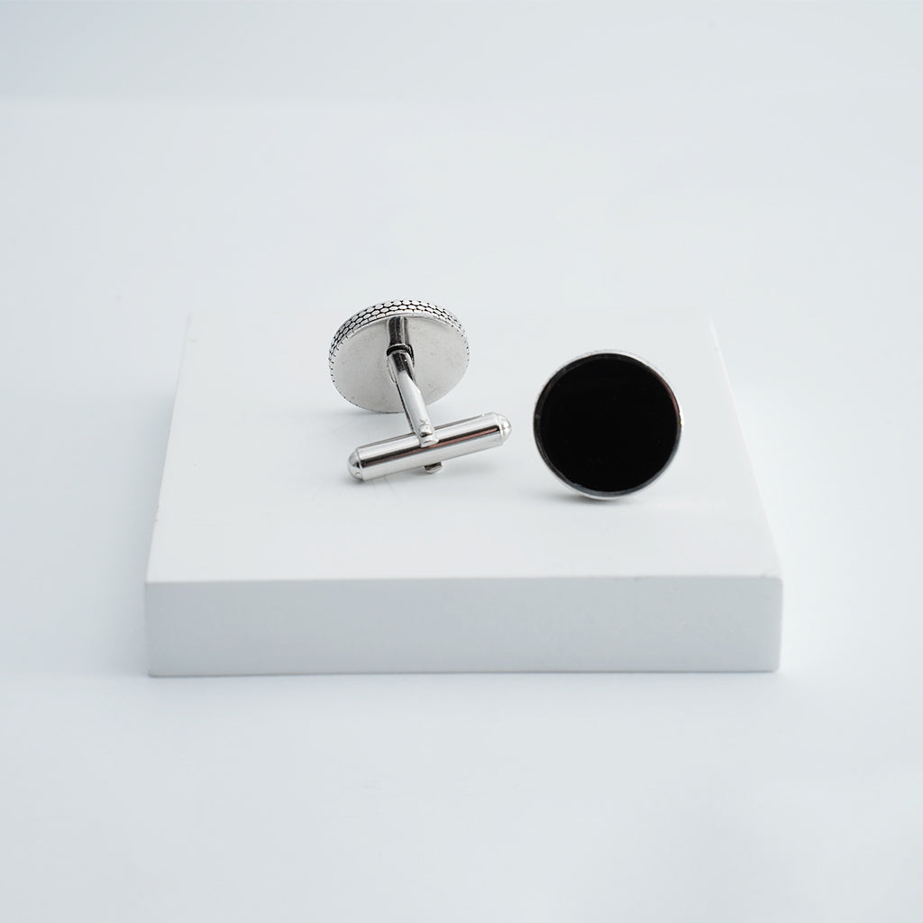 Jet Black Silver Cufflinks
