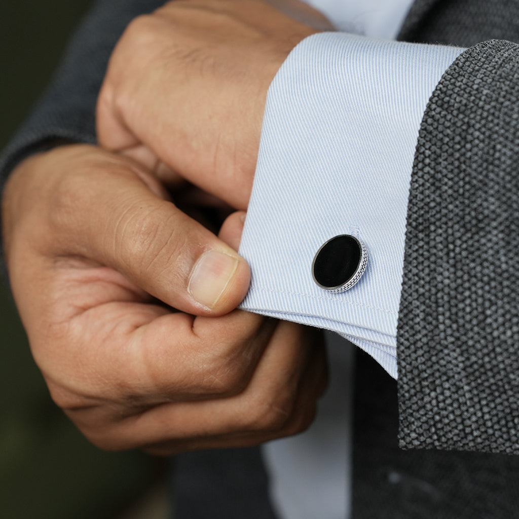 Jet Black Silver Cufflinks