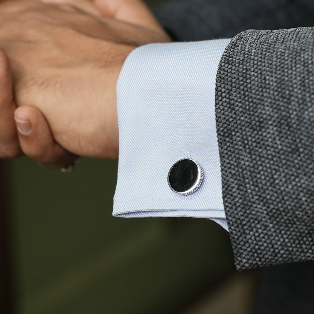 Jet Black Silver Cufflinks