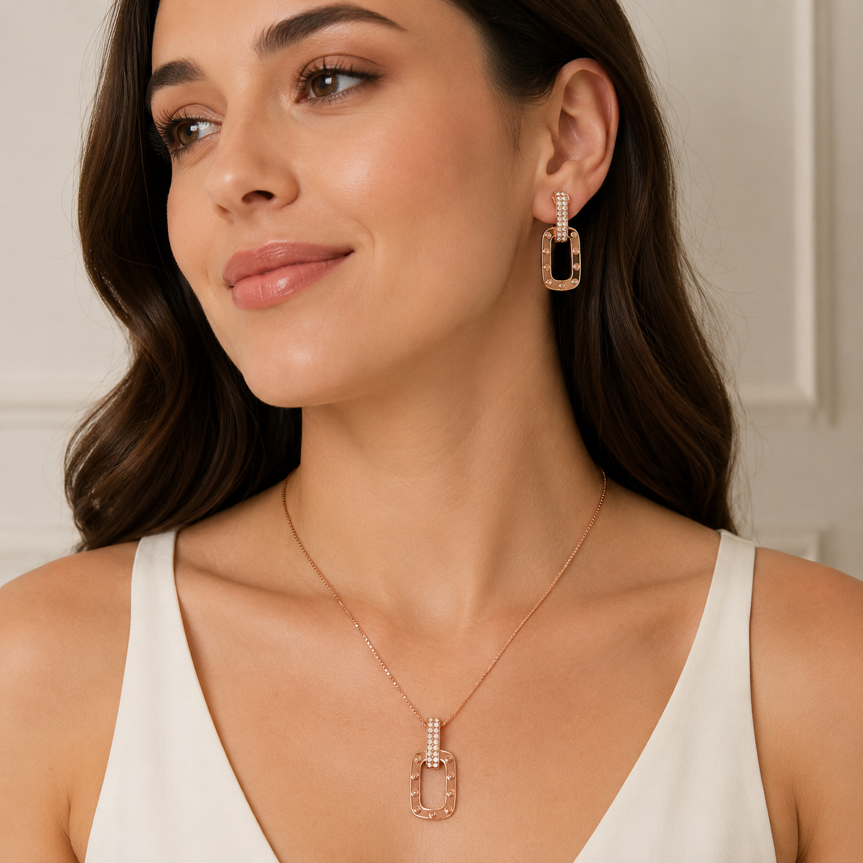 Rose Rectangle Pendant Set