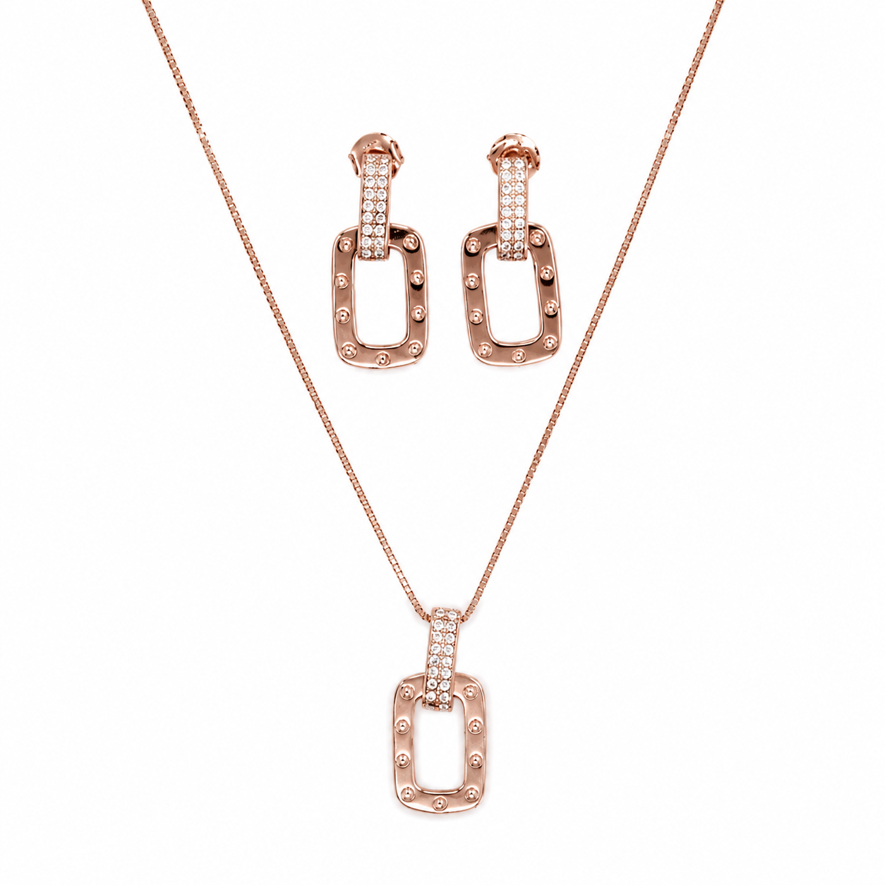 Rose Rectangle Pendant Set