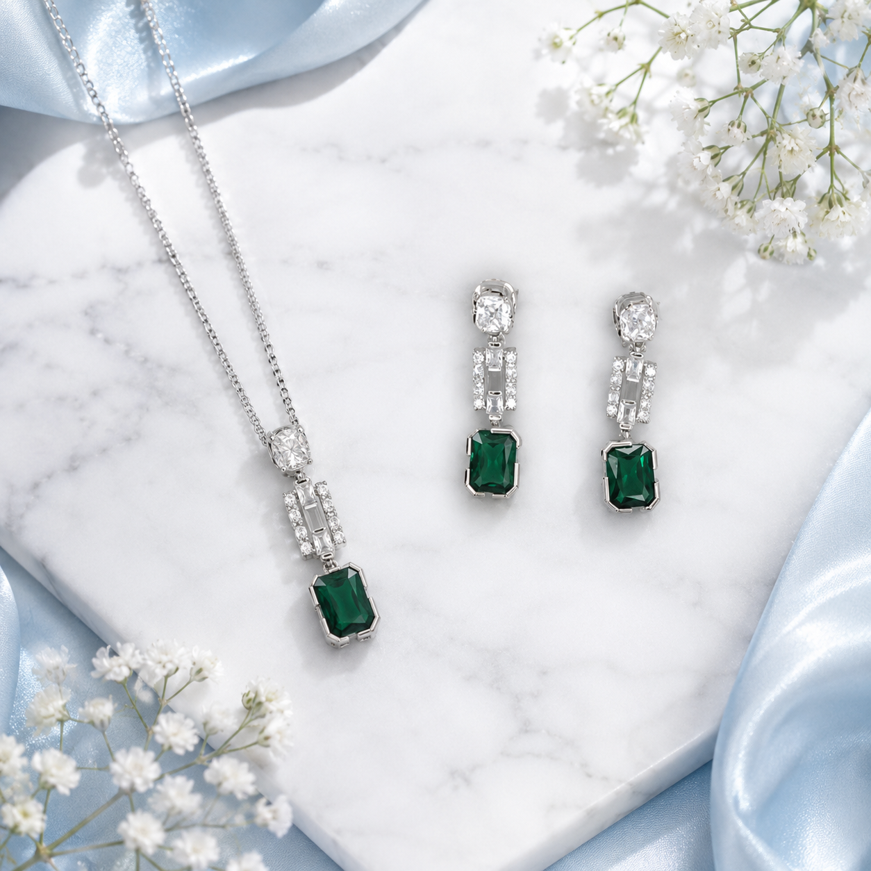 Emerald Charm Pendant Set