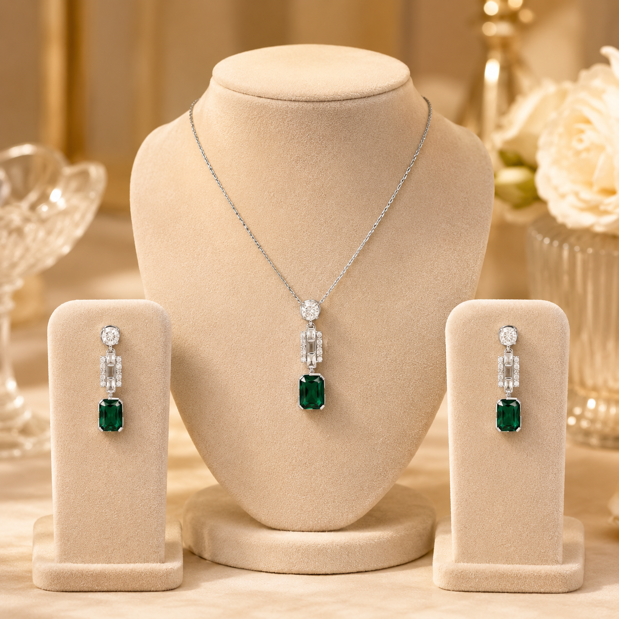 Emerald Charm Pendant Set