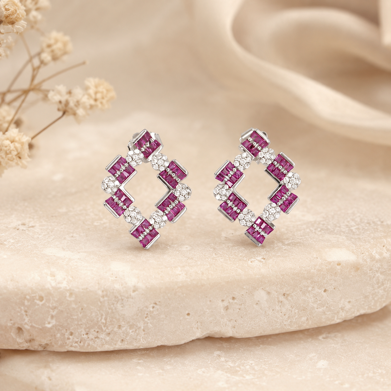 Pink Baguette Earrings