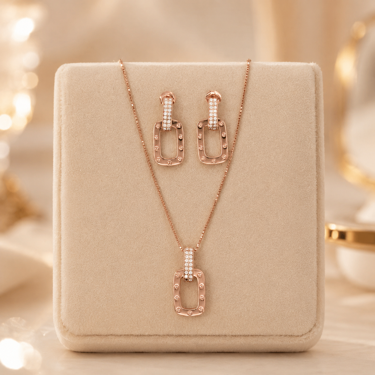 Rose Rectangle Pendant Set