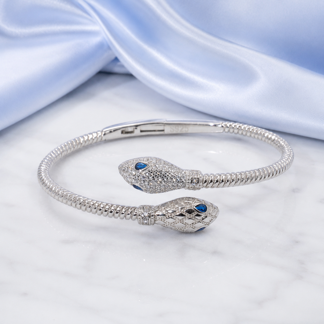 Silver Bracelet Studded with Dimaonds & Blue Stones