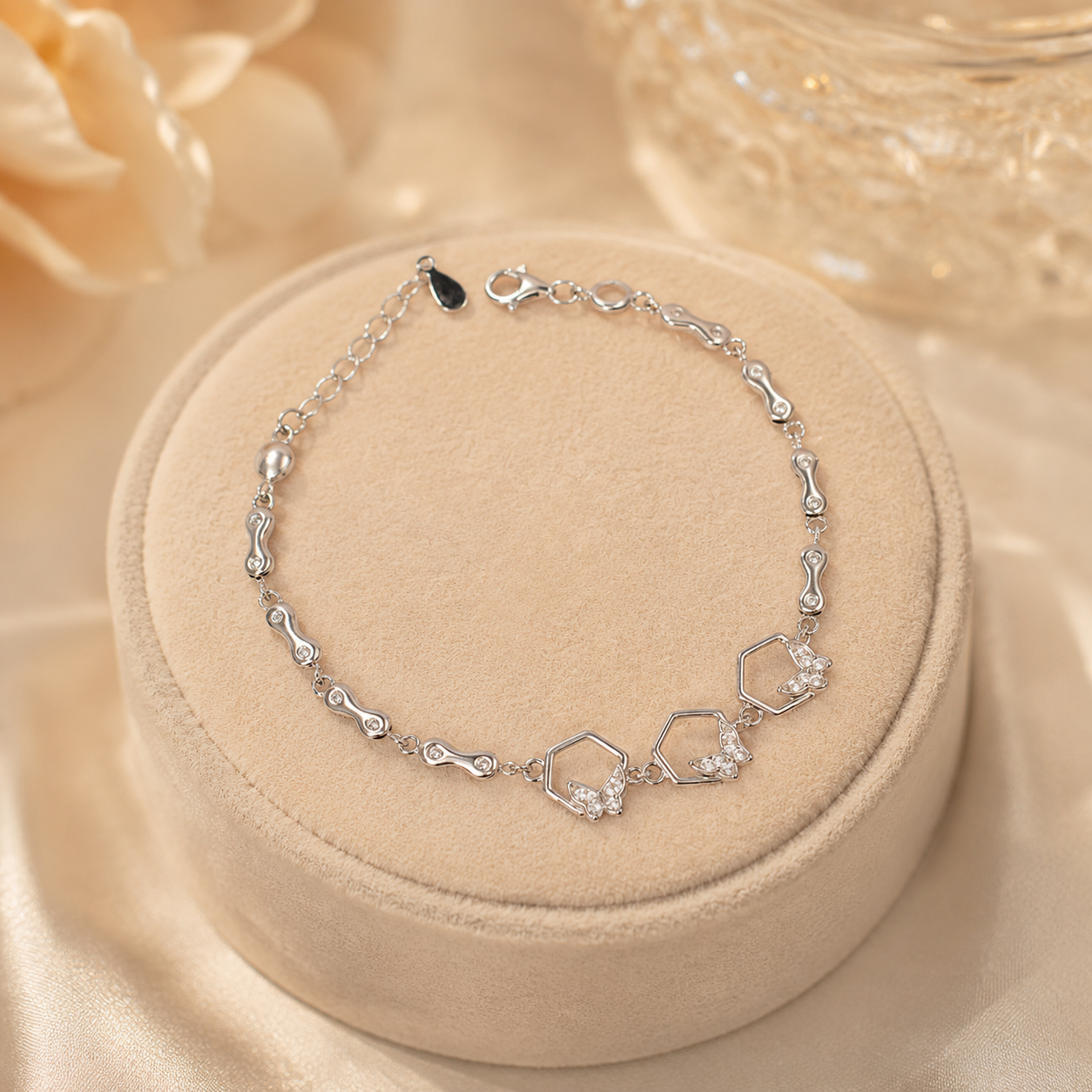 Hexagon Shaped Silver Bracelet