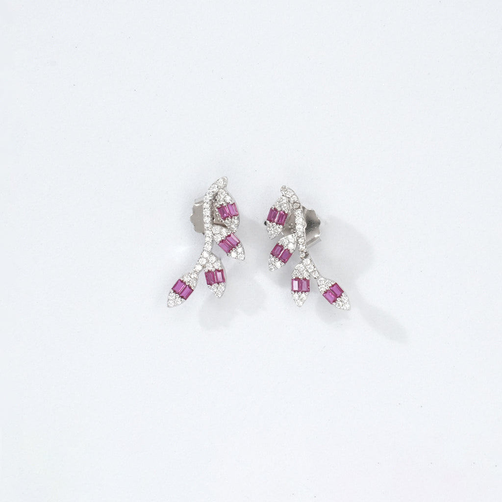 Silver Dangles with Round Diamonds & Pink Baguettes