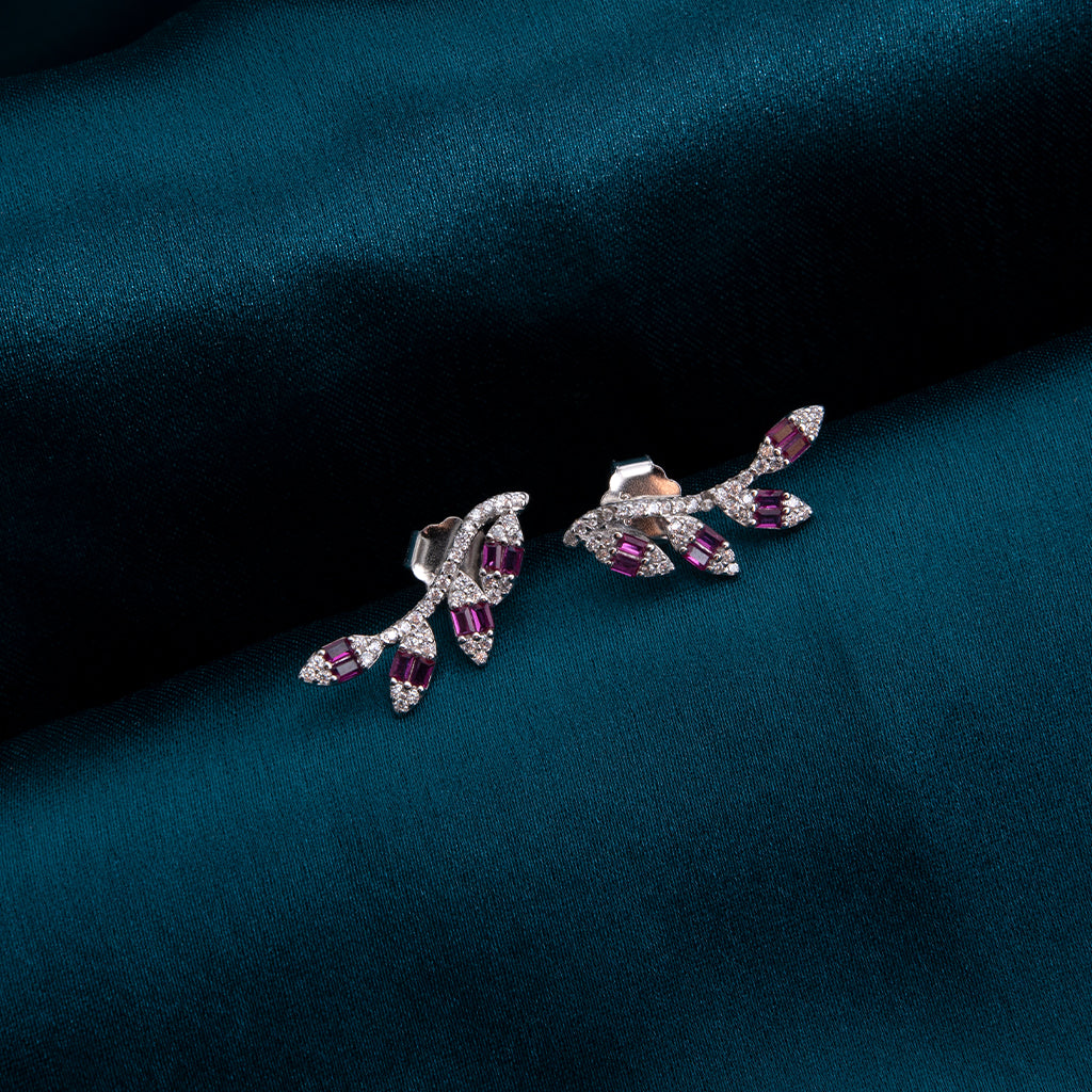 Silver Dangles with Round Diamonds & Pink Baguettes