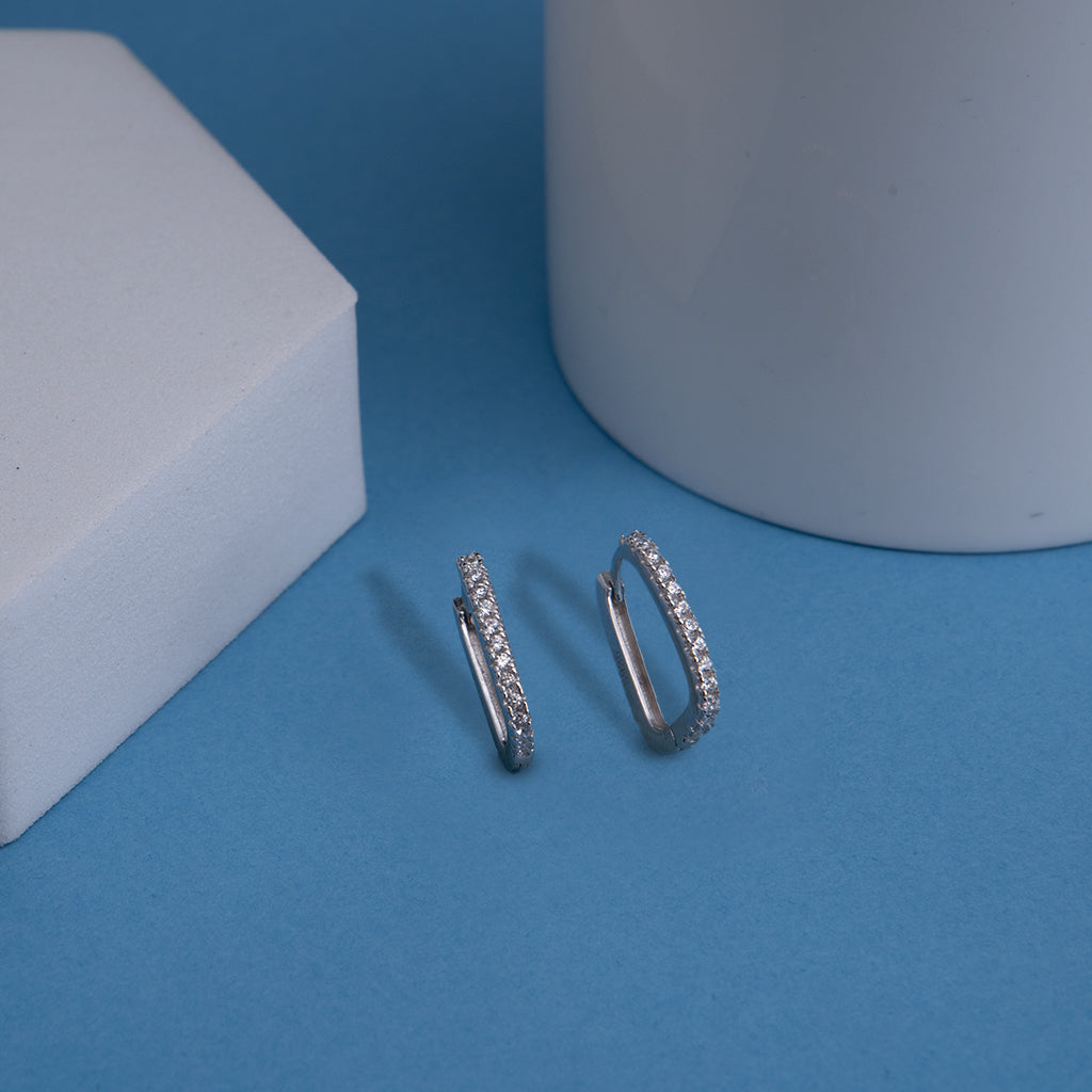 Diamond Studded Silver Earrings