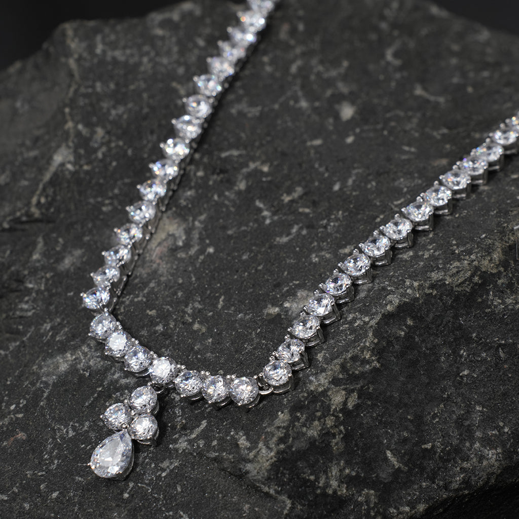 Diamond Studded Silver Necklace