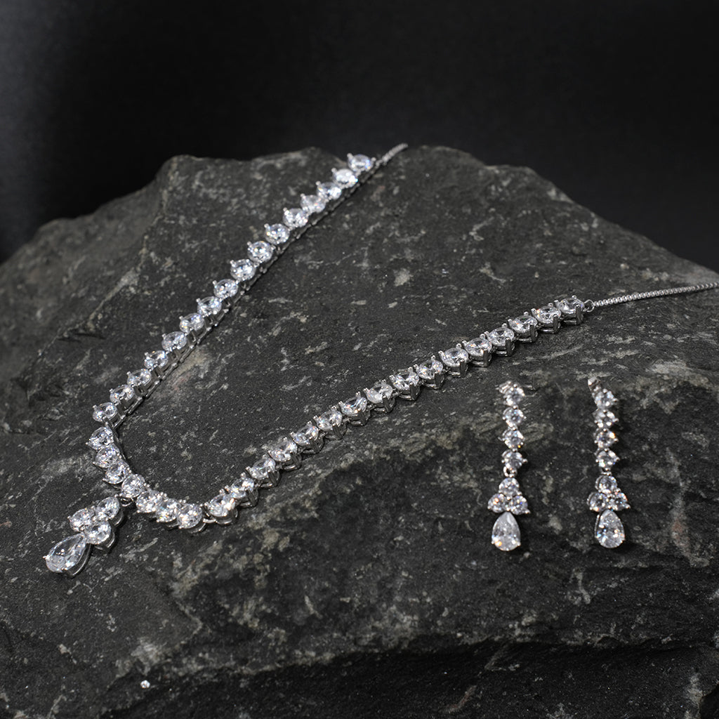 Diamond Studded Silver Necklace