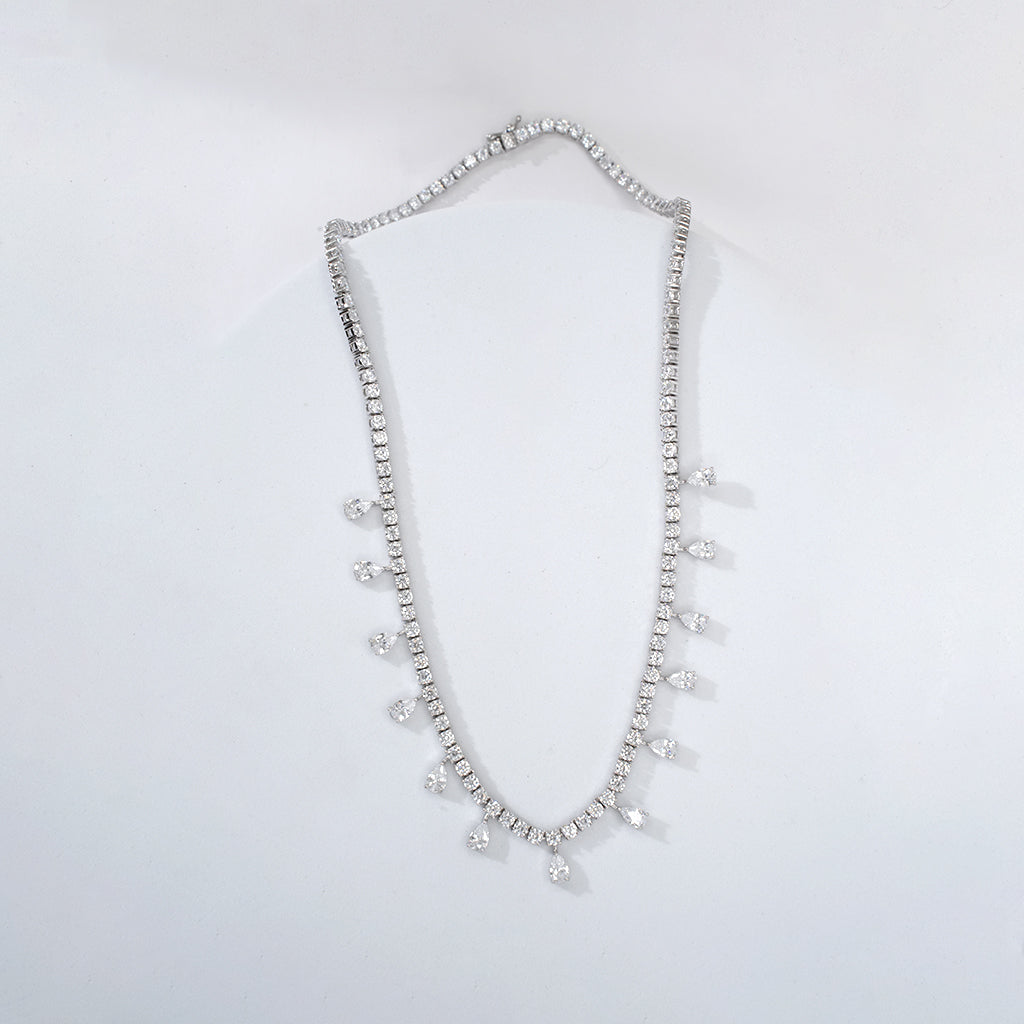 Silver Necklace featuring Solitaires in Pear shaped Design