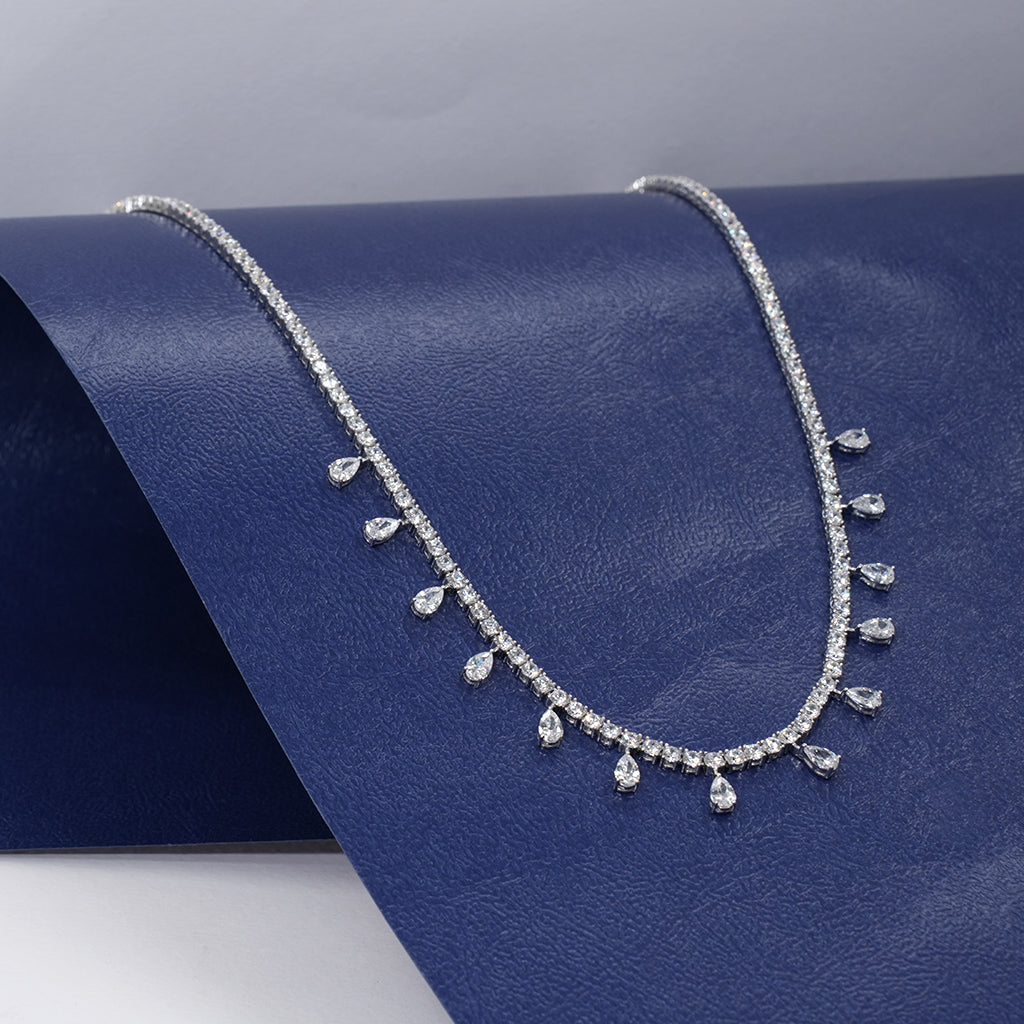 Silver Necklace featuring Solitaires in Pear shaped Design