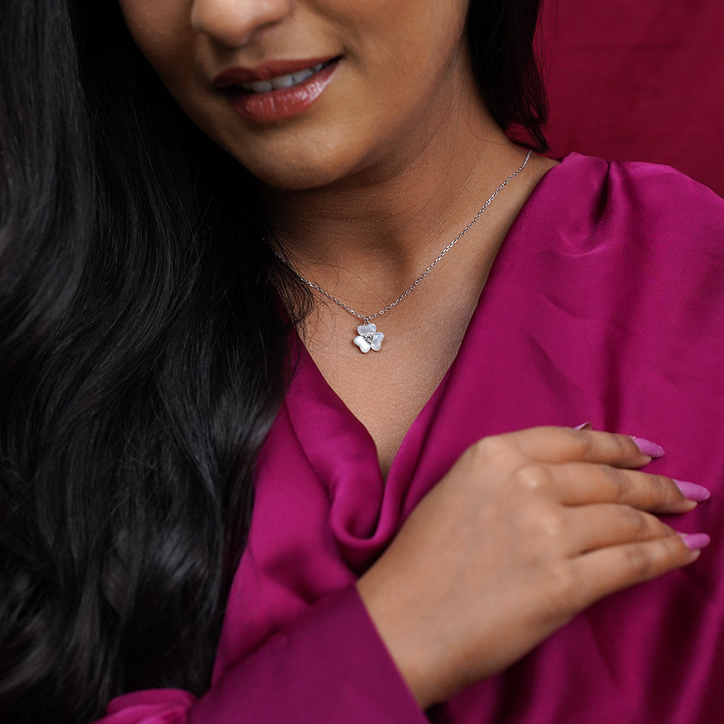 Silver Floral Designed with White Stone Pendant