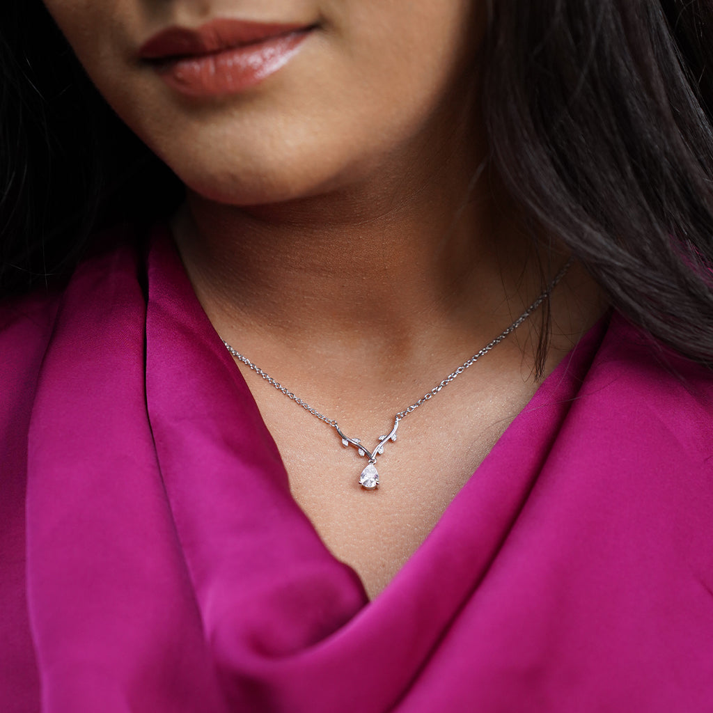Teardrop Shaped Diamond Studded in Silver Pendant
