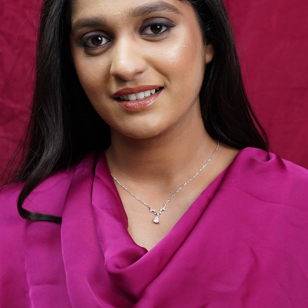 Teardrop Shaped Diamond Studded in Silver Pendant