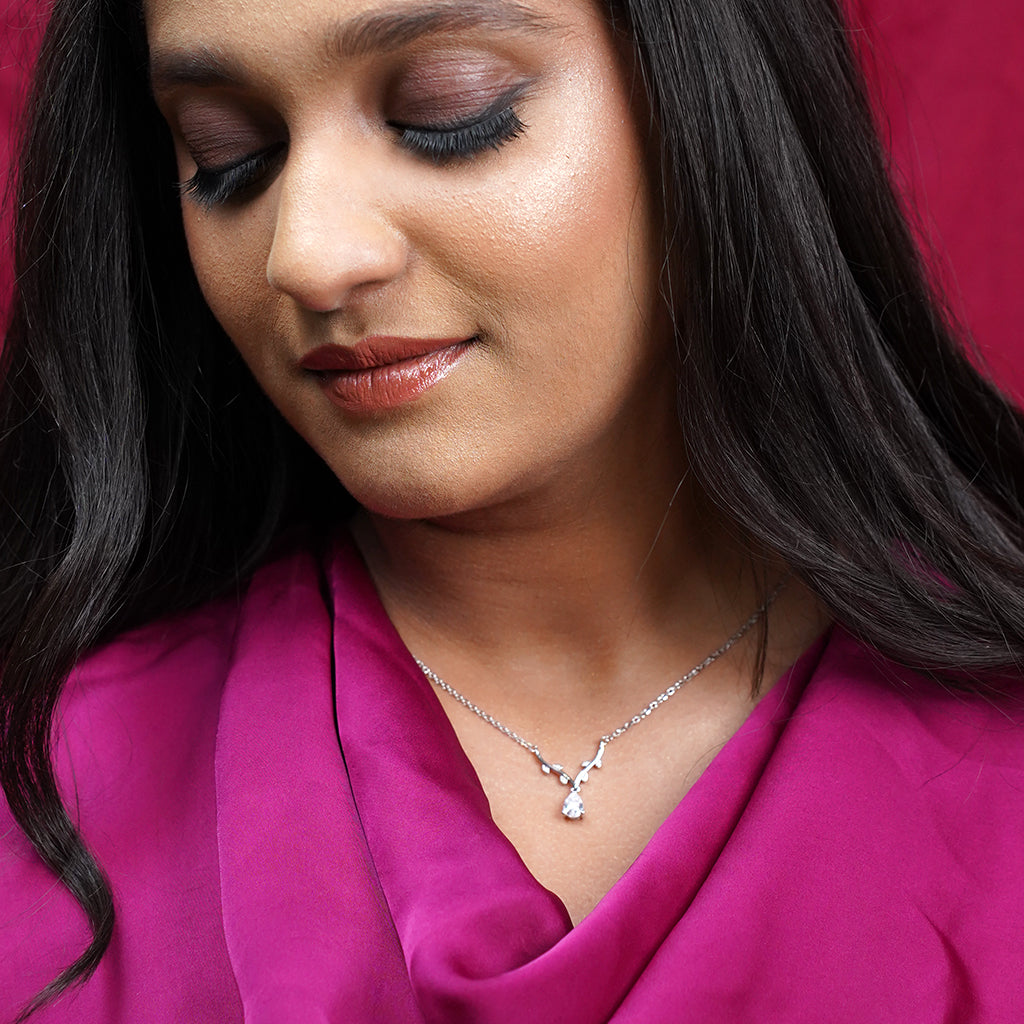 Teardrop Shaped Diamond Studded in Silver Pendant