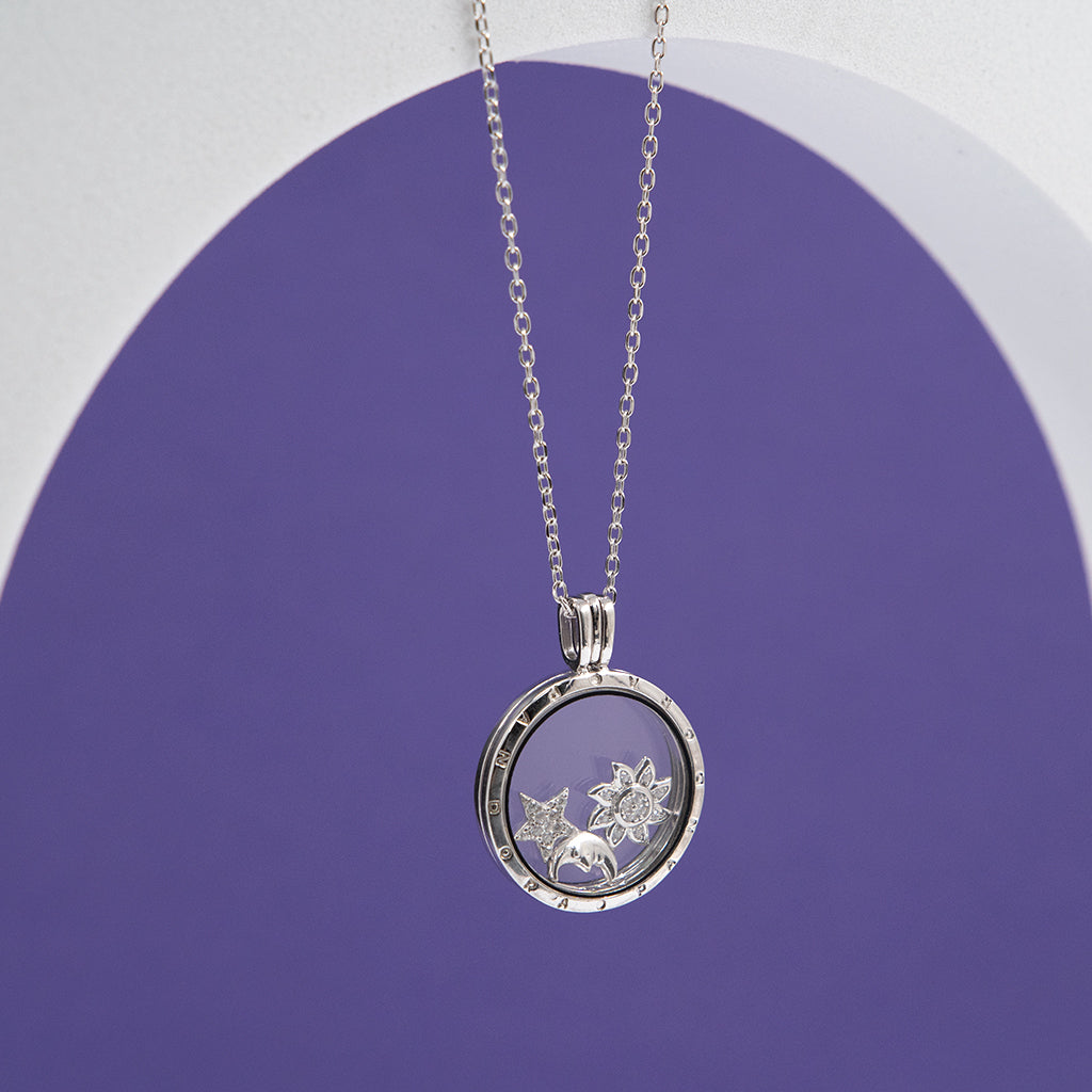 Glass Pendant with Silver Charms Pendant