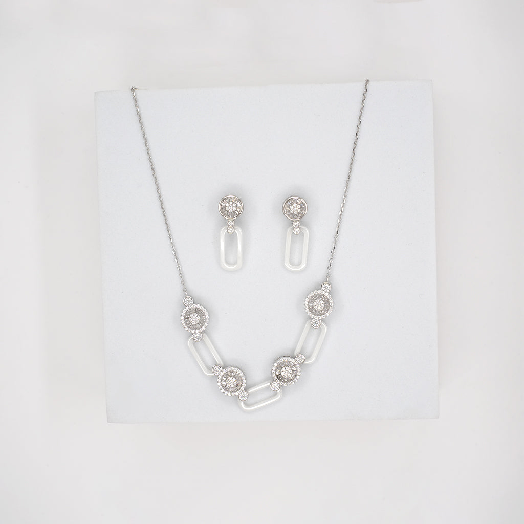 Silver Pendant Set with Round & Baguette Cut Diamonds