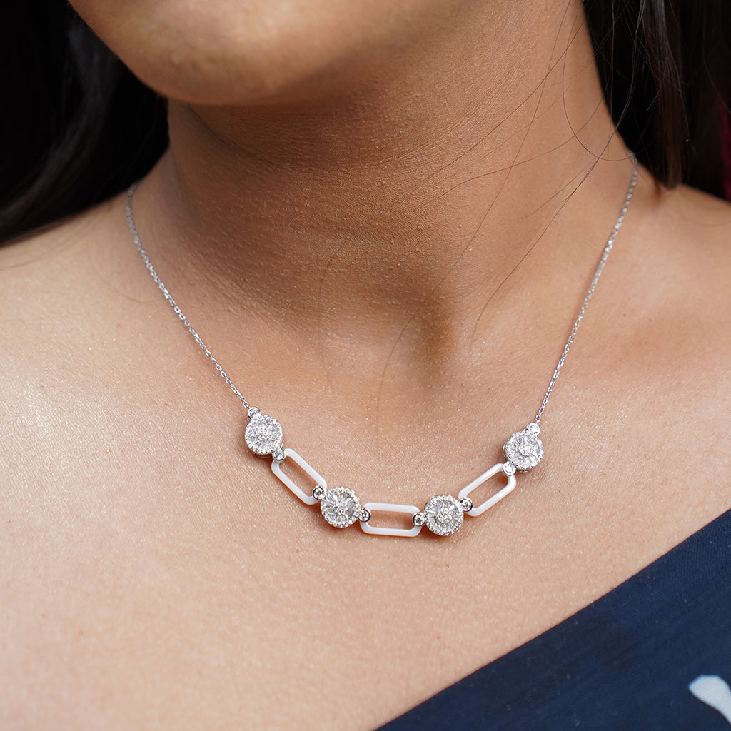 Silver Pendant Set with Round & Baguette Cut Diamonds