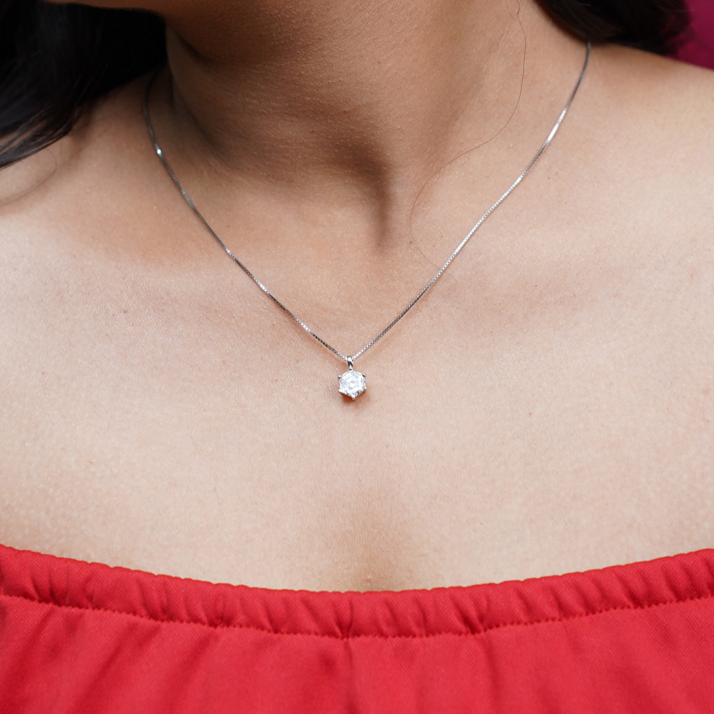 Solitaire Diamond Silver Pendant Set