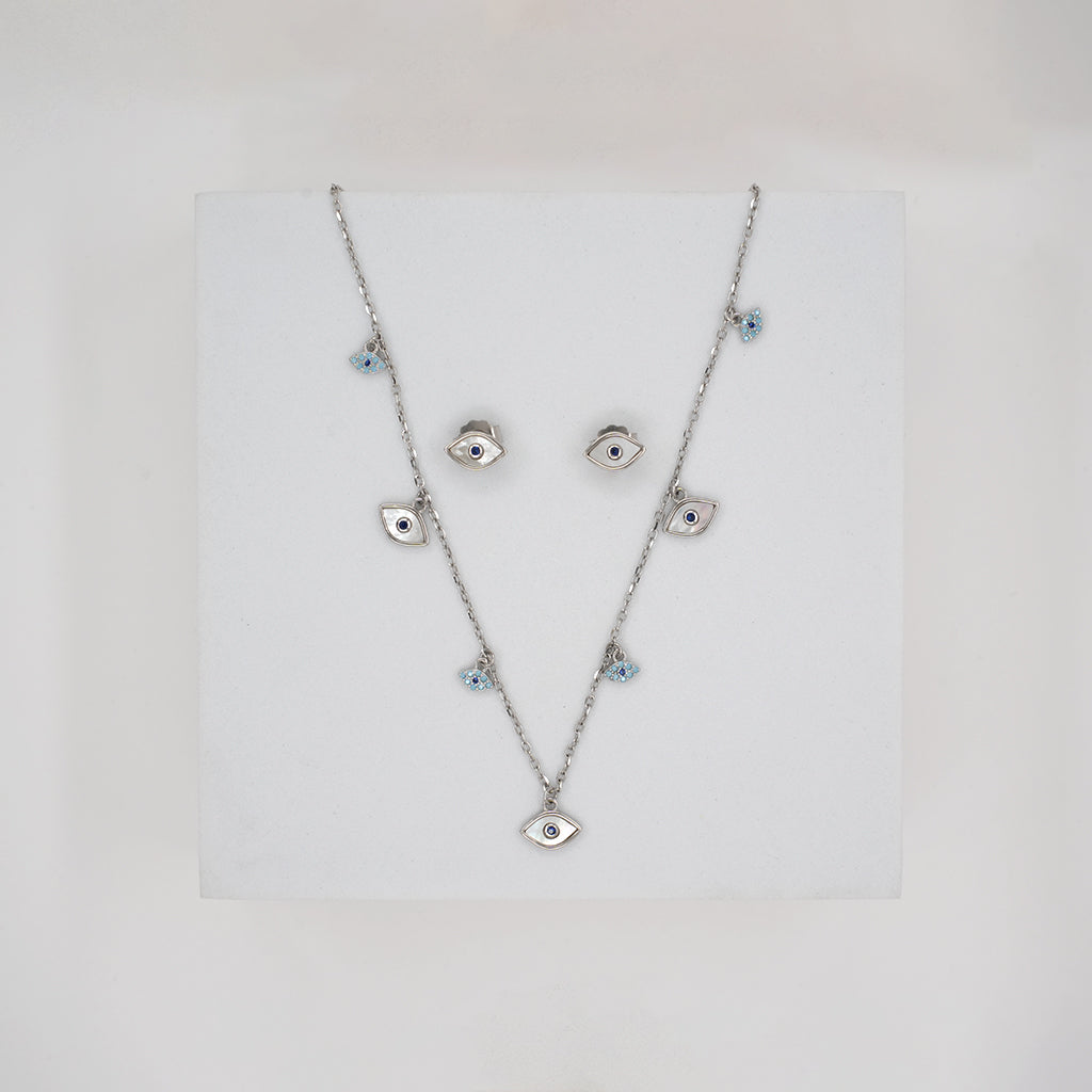 Evil Eye Silver Pendant Set